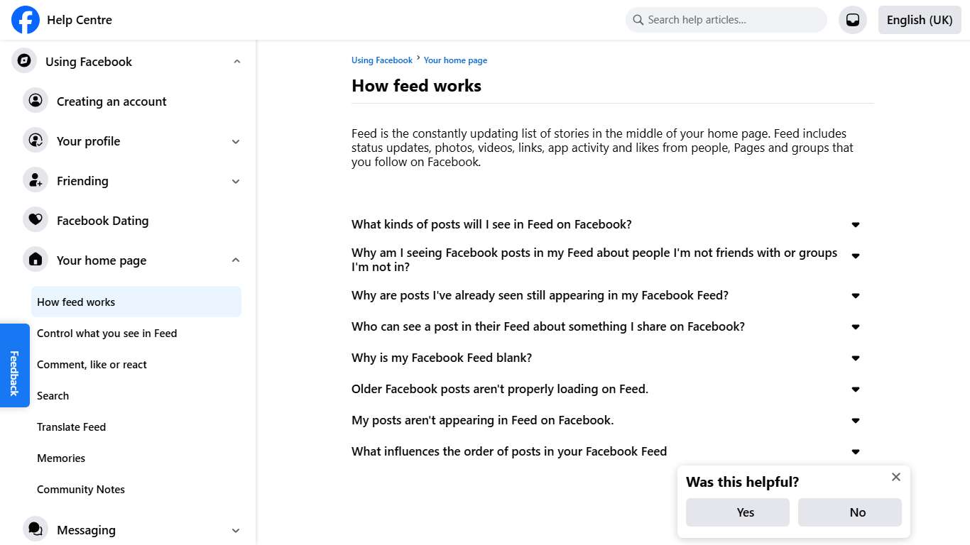 How feed works Facebook Help Centre